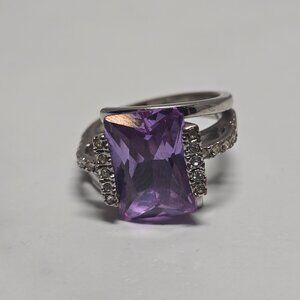 Size 7.5 Ring with Purple Amethyst and Cubic Zirconia